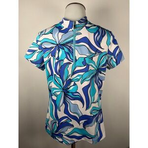 TAIL Women's Floral Print Short Sleeve Zip Neck Golf Tennis Polo Shirt Size S